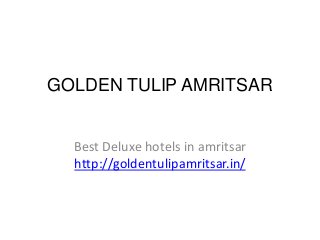 GOLDEN TULIP AMRITSAR
Best Deluxe hotels in amritsar
http://goldentulipamritsar.in/
 