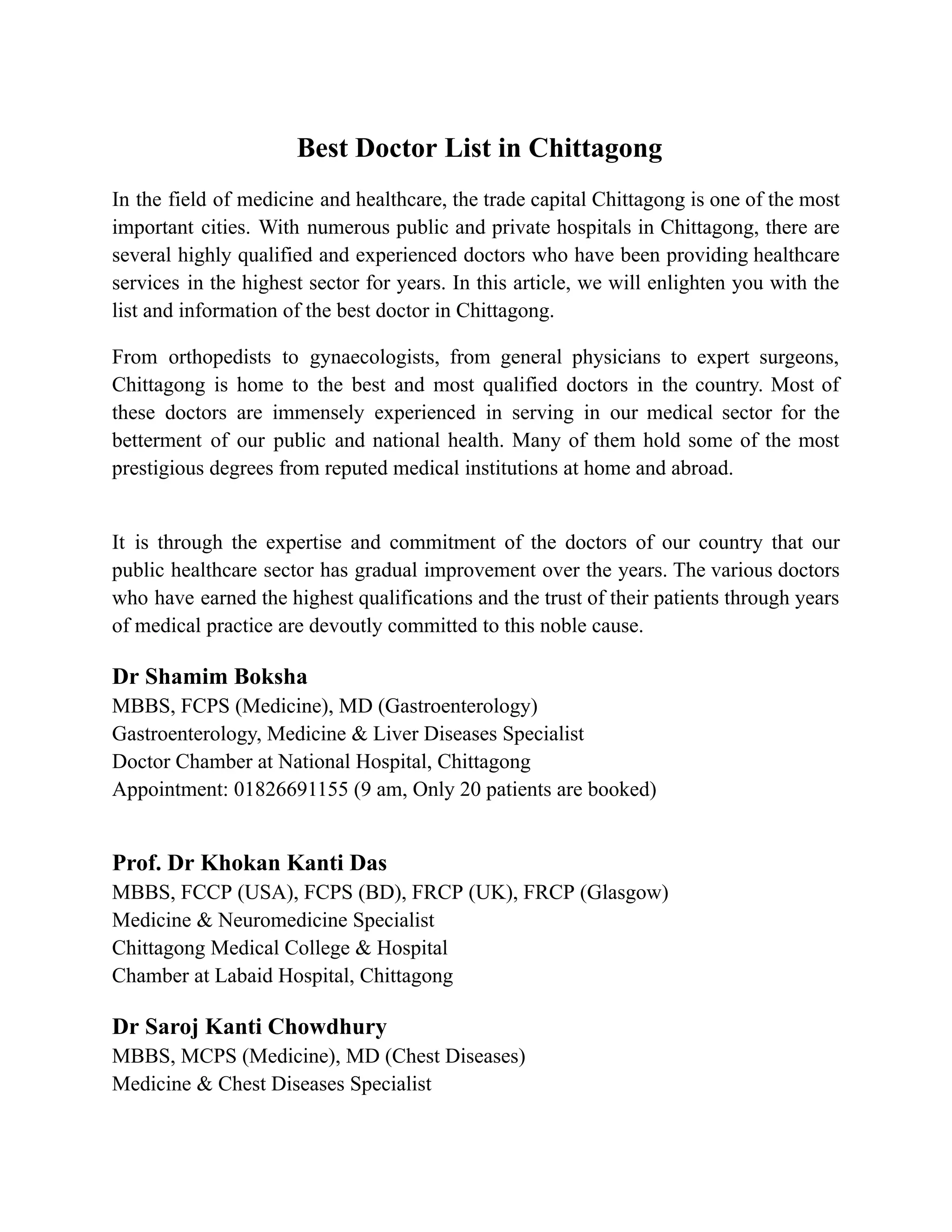 Important Doctors List.pdf Best Doctor List in Chittagong.pdf