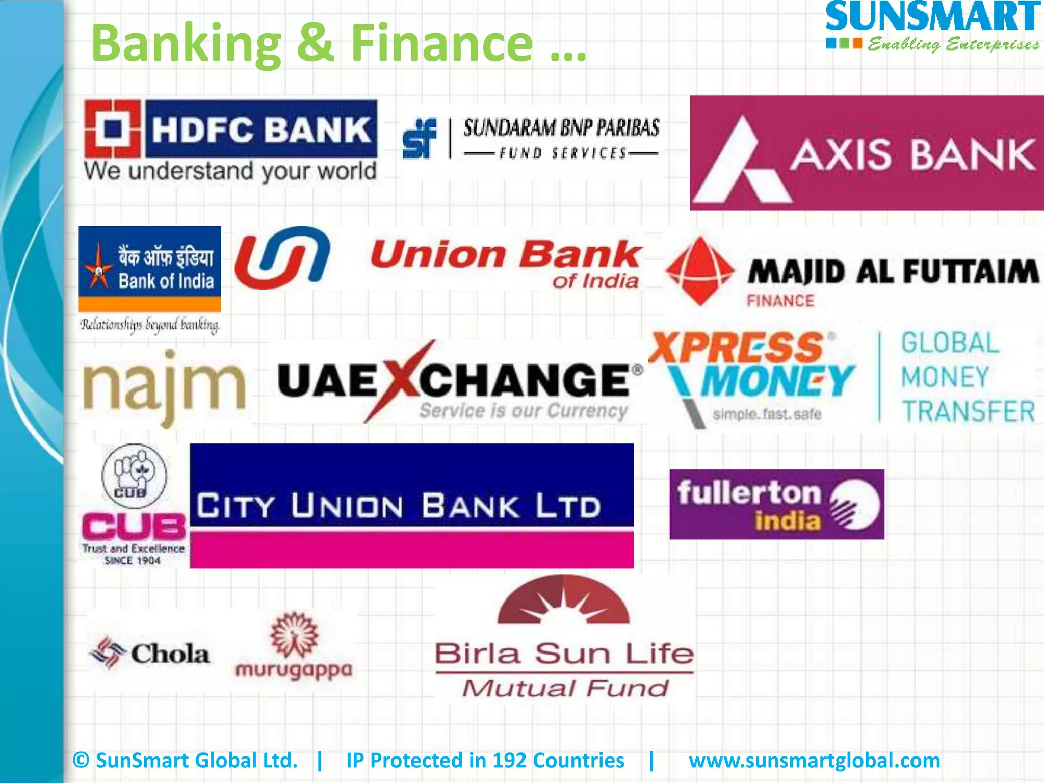 © SunSmart Global Ltd. | IP Protected in 192 Countries | www.sunsmartglobal.com
Banking & Finance …
 