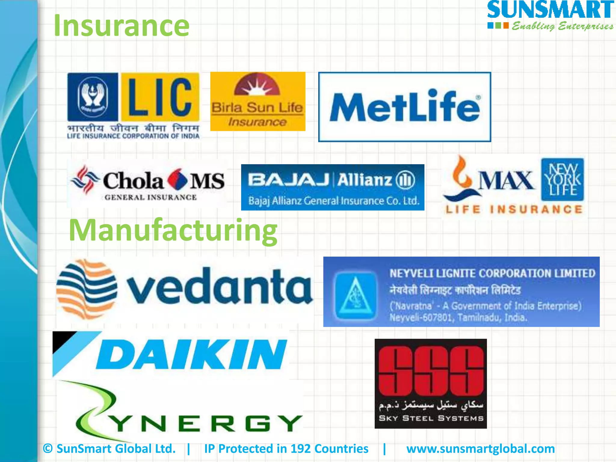 © SunSmart Global Ltd. | IP Protected in 192 Countries | www.sunsmartglobal.com
Insurance
Manufacturing
 