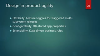 Schedule carefully
 Find best available slots for all time zones, and perhaps
revisit twice a year on daylight savings switches
 Line up meetings so as many can attend as possible
(P.O., tech mgr, tech leads, BA, etc.)
 Prioritize if there are conflicts
 For each ceremony type, keep the start times the same
20
 