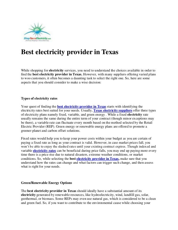 Best electricity provider in texas