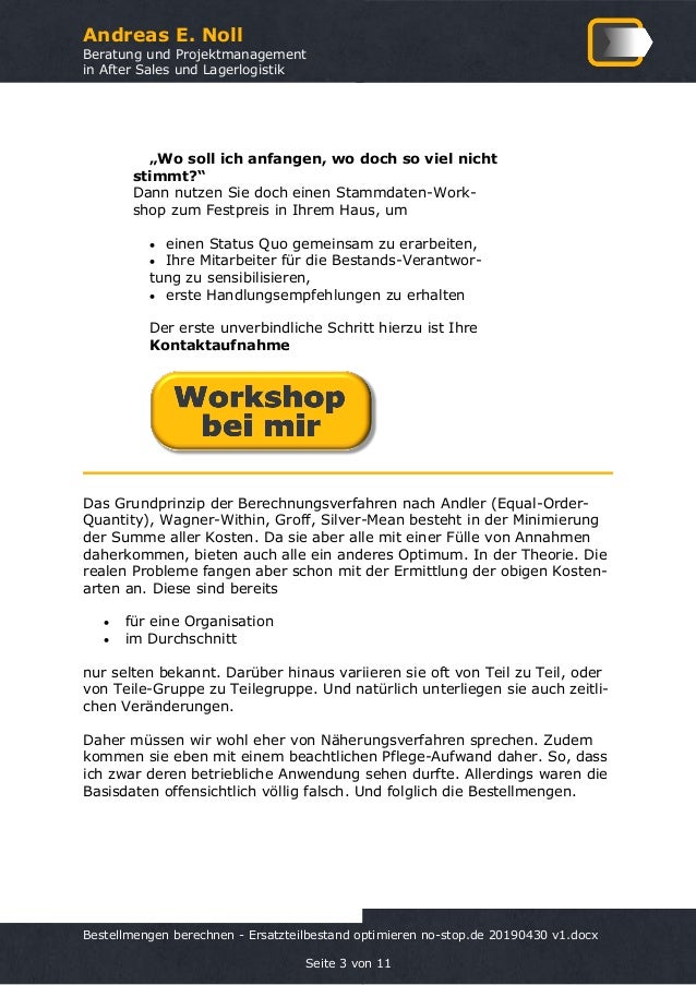 Bestellmengen berechnen - Ersatzteilbestand optimieren
