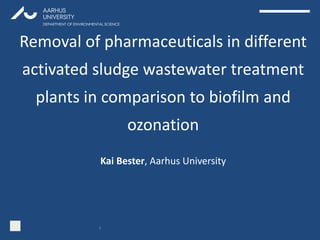 Removal of pharmaceuticals in different
activated sludge wastewater treatment
plants in comparison to biofilm and
ozonation
1
Kai Bester, Aarhus University
VERSITET
 