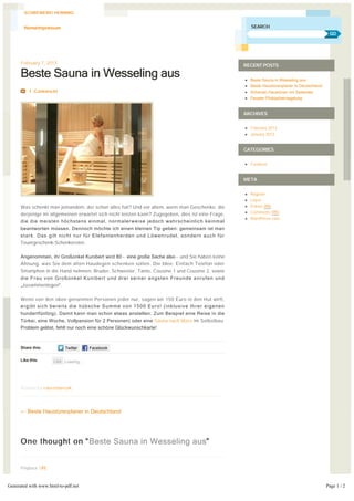 SCHREINEREI HENNING


       Homeimpressum                                                                                   SEARCH
                                                                                                                                               GO




      February 7, 2013                                                                             RECENT POSTS

      Beste Sauna in Wesseling aus                                                                 l   Beste Sauna in Wesseling aus
                                                                                                   l   Beste Haustürenplaner in Deutschland
          1 Comment                                                                                l   Schönen Haustüren mit Seitenteil
                                                                                                   l   Fenster Pilzkopfverriegelung


                                                                                                   ARCHIVES


                                                                                                   l   February 2013
                                                                                                   l   January 2013


                                                                                                   CATEGORIES

                                                                                                   l   Furniture


                                                                                                   META


                                                                                                   l   Register
                                                                                                   l   Log in
      Was schenkt man jemandem, der schon alles hat? Und vor allem, wenn man Geschenke, die        l   Entries RSS

      derjenige im allgemeinen erwartet sich nicht leisten kann? Zugegeben, dies ist eine Frage,   l   Comments RSS
                                                                                                   l   WordPress.com
      die die meisten höchstens einmal, normalerweise jedoch wahrscheinlich keinmal 
      beantworten müssen. Dennoch möchte ich einen kleinen Tip geben: gemeinsam ist man 
      stark. Das gilt nicht nur für Elefantenherden und Löwenrudel, sondern auch für 
      Teuergeschenk-Schenkereien.

      Angenommen, ihr Großonkel Kunibert wird 80 – eine große Sache also – und Sie haben keine
      Ahnung, was Sie dem alten Haudegen schenken sollen. Die Idee: Einfach Telefon oder
      Smartphon in die Hand nehmen, Bruder, Schwester, Tante, Cousine 1 und Cousine 2, sowie
      die Frau von Großonkel Kunibert und drei seiner engsten Freunde anrufen und 
      „zusammenlegen“.

      Wenn von den oben genannten Personen jeder nur, sagen wir 150 Euro in den Hut wirft,
      ergibt sich bereits die hübsche Summe von 1500 Euro! ﴾inklusive Ihrer eigenen 
      hundertfünfzig﴿. Damit kann man schon etwas anstellen. Zum Beispiel eine Reise in die 
      Türkei, eine Woche, Vollpansion für 2 Personen﴿ oder eine Sauna nach Mass im Selbstbau.
      Problem gelöst, fehlt nur noch eine schöne Glückwunschkarte!



      Share this:          Twitter      Facebook

      Like this:      Like Loading...




      Posted by robertdanzak.



      ← Beste Haustürenplaner in Deutschland




      One thought on “Beste Sauna in Wesseling aus”


      Pingback: URL



Generated with www.html-to-pdf.net                                                                                                            Page 1 / 2
 