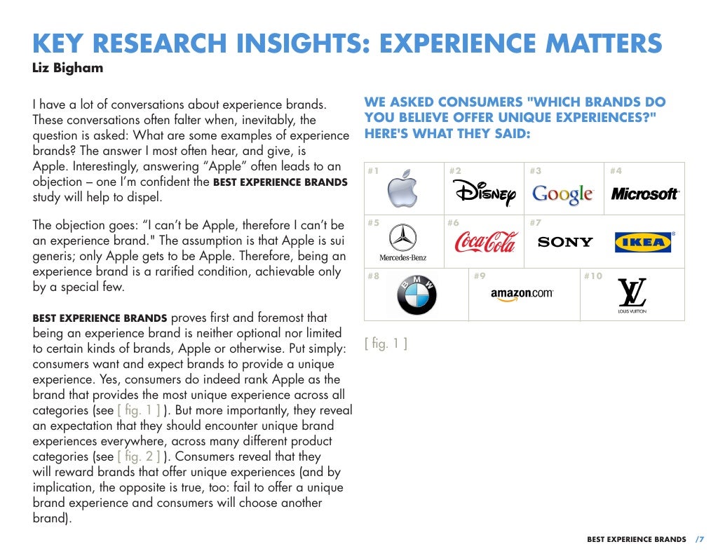 KEY RESEARCH INSIGHTS EXPERIENCE MATTERSLiz