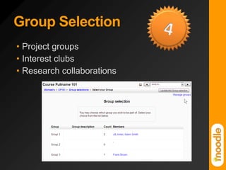 Group Selection4Project groupsInterest clubsResearch collaborations