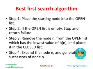 Best first search algorithm in Artificial Intelligence | PPT