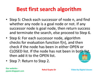Best first search algorithm in Artificial Intelligence | PPT