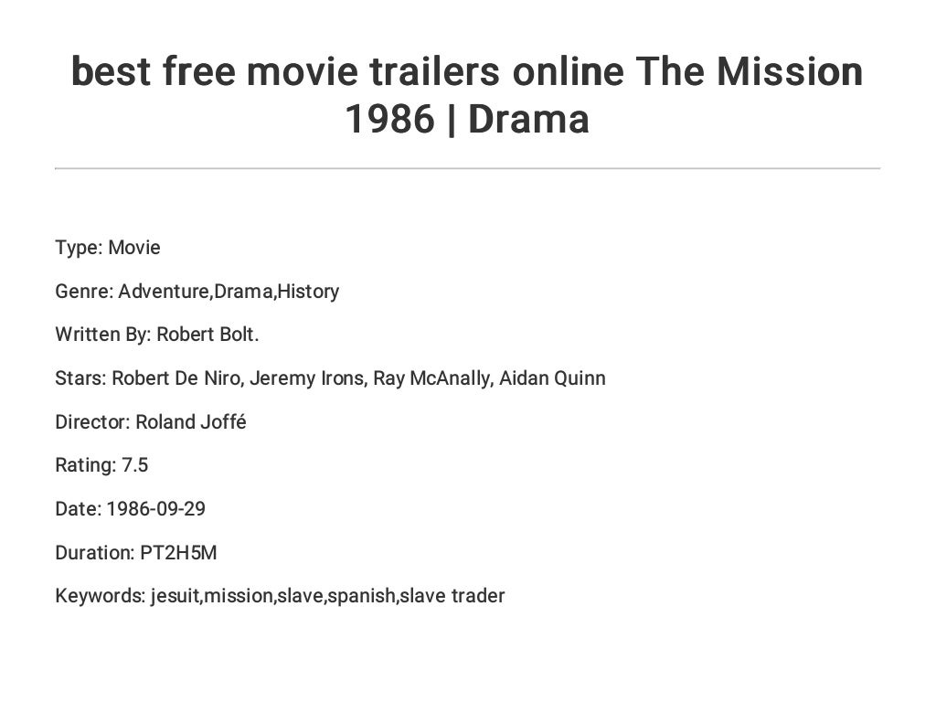 best free movie trailers online The Mission 1986 | Drama
