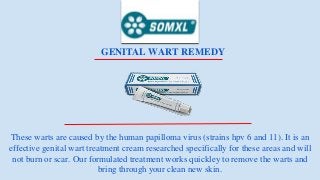 GENITAL WART REMEDY
These warts are caused by the human papilloma virus (strains hpv 6 and 11). It is an
effective genital wart treatment cream researched specifically for these areas and will
not burn or scar. Our formulated treatment works quickley to remove the warts and
bring through your clean new skin.
 