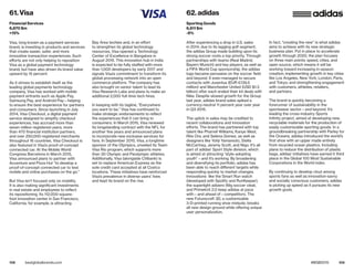 108 109bestglobalbrands.com #BGB2015
Visa, long known as a payment services
brand, is investing in products and services
that create easier, safer, and more
innovative transaction experiences. Such
efforts are not only helping to reposition
Visa as a global payment technology
brand, but have also driven its brand value
upward by 15 percent.
As it strives to establish itself as the
leading global payments technology
company, Visa has worked with mobile
payment entrants such as Apple Pay,
Samsung Pay, and Android Pay—helping
to ensure the best experience for partners
and consumers. Since launching in July
2014, Visa Checkout, a digital payment
service designed to simplify checkout
experiences, has accrued more than
seven million registered users, more
than 470 financial institution partners,
and over 250,000 registered merchants
throughout 16 countries. Visa Checkout is
also featured in Visa’s proof-of-concept
connected car. At the Mobile World
Congress Barcelona in March 2015,
Visa announced plans to partner with
Accenture and Pizza Hut “to develop a
proof-of-concept connected car to test
mobile and online purchases on the go.”
But Visa isn’t focused only on mobility.
It is also making significant investments
in real estate and employees to reflect
its repositioning. Its 112,000-square-
foot innovation center in San Francisco,
California, for example, is attracting
Bay Area techies and, in an effort
to strengthen its global technology
resources, Visa opened a Technology
Center of Excellence in Bangalore in
August 2015. This innovation hub in India
is expected to be fully staffed with more
than 1,000 developers by early 2017 and
signals Visa’s commitment to transform its
global processing network into an open
commerce platform. The company has
also brought on senior talent to lead its
Visa Research Labs and plans to make an
additional 2,000 full-time tech hires.
In keeping with its tagline, “Everywhere
you want to be,” Visa has continued to
make strategic endorsements to reflect
the experiences that it can bring to
consumers. In March 2015, Visa renewed
its longstanding contract with the NFL for
another five years and announced plans
to incorporate new exclusive services for
fans. In September 2015, Visa, a longtime
sponsor of the Olympics, unveiled its Team
Visa Rio program, which supports more
than 30 Olympic and Paralympic athletes.
Additionally, Visa (alongside Citibank) is
set to replace American Express as the
sole credit card accepted at all Costco
locations. These initiatives have reinforced
Visa’s prevalence in diverse users’ lives
and kept its brand on the rise.
After experiencing a drop in U.S. sales
in 2014, due to its lagging golf segment,
the adidas Group made building upon its
strong soccer roots a top priority. Through
partnerships with teams (Real Madrid,
Bayern Munich) and key players, as well as
a FIFA World Cup sponsorship, the adidas
logo became pervasive on the soccer field
and beyond. It even managed to secure
contacts with Juventus (EUR €139.5
million) and Manchester United (USD $1.3
billion) after each ended their kit deals with
Nike. Despite slowed growth for the Group
last year, adidas brand sales spiked a
currency-neutral 11 percent year over year
in Q3 2015.
The uptick in sales may be credited to
recent collaborations and innovation
efforts. The brand has partnered with top
talent like Pharrell Williams, Kanye West,
Rita Ora, and Selena Gomez, as well as
designers like Yohji Yamamoto, Stella
McCartney, Jeremy Scott, and Nigo. It’s all
part of adidas’ Sport Style division, which
is aimed at attracting “style-adopting
youth”—and it’s working. By broadening
and diversifying its portfolio, adidas has
been able to reach different targets while
responding quickly to market changes.
Innovations like the Smart Run watch
(developed with Spotify and RunKeeper),
the superlight adizero 99g soccer cleat,
and Primeknit 2.0 keep adidas at pace
with—and ahead of—competitors. The
new Futurecraft 3D, a customizable
3-D-printed running shoe midsole, breaks
all new design ground while offering unique
user personalization.
In fact, “creating the new” is what adidas
aims to achieve with its new strategic
business plan. Put in place to accelerate
growth through 2020, the plan focuses
on three main points: speed, cities, and
open source, which means it will be
working toward increasing in-season
creation; implementing growth in key cities
like Los Angeles, New York, London, Paris,
and Tokyo; and strengthening engagement
with customers, athletes, retailers,
and partners.
The brand is quickly becoming a
forerunner of sustainability in the
sportswear sector—and beyond. It’s
leading the cross-industry Sports
Infinity project, aimed at developing new,
recyclable materials for the production of
easily customizable sporting goods. In a
groundbreaking partnership with Parley for
the Oceans, adidas introduced the world’s
first shoe with an upper made entirely
from recycled ocean plastics. Including
plans to reduce the distribution of plastic
bags, adidas’ initiatives have earned it third
place in the Global 100 Most Sustainable
Corporations in the World index.
By continuing to develop clout among
sports fans as well as innovation-savvy
and socially conscious customers, adidas
is picking up speed as it pursues its new
growth goals.
61. Visa
Financial Services
6,870 $m
+15%
62. adidas
Sporting Goods
6,811 $m
-8%
 
