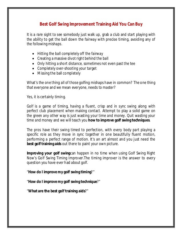 Golf Swing Improvement Training Aid