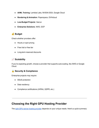 The Best GPU Hosting Services for AI, ML, and Rendering in 2025 | PDF