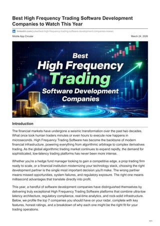 Best High Frequency Trading Software Development Companies to Watch ...