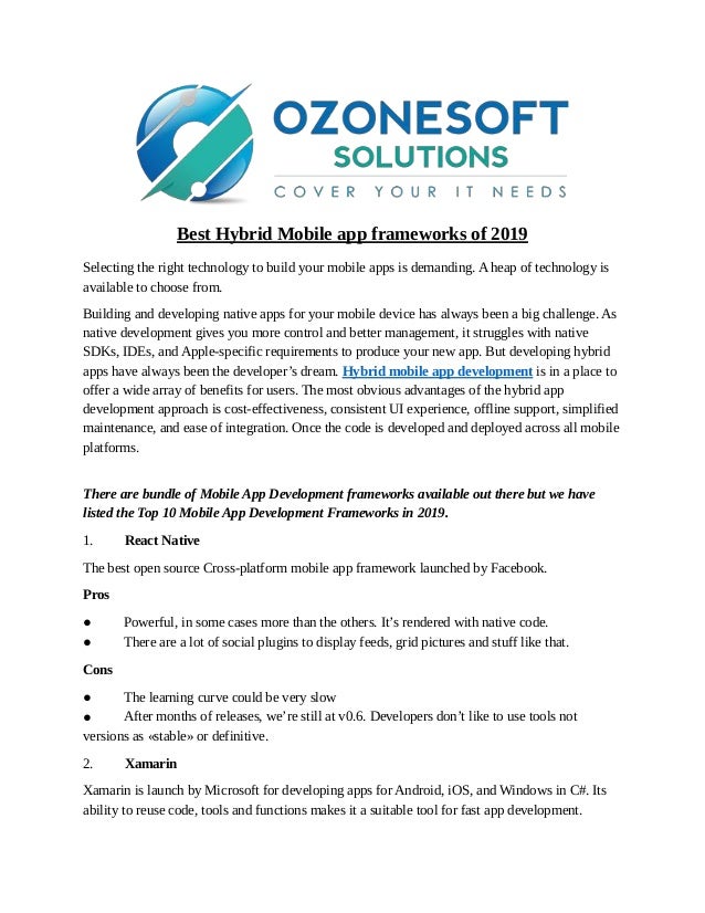 Best Hybrid Mobile App Frameworks Of 2019