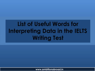 List of Useful Words for
Interpreting Data in the IELTS
Writing Test
www.ambitionabroad.in
 