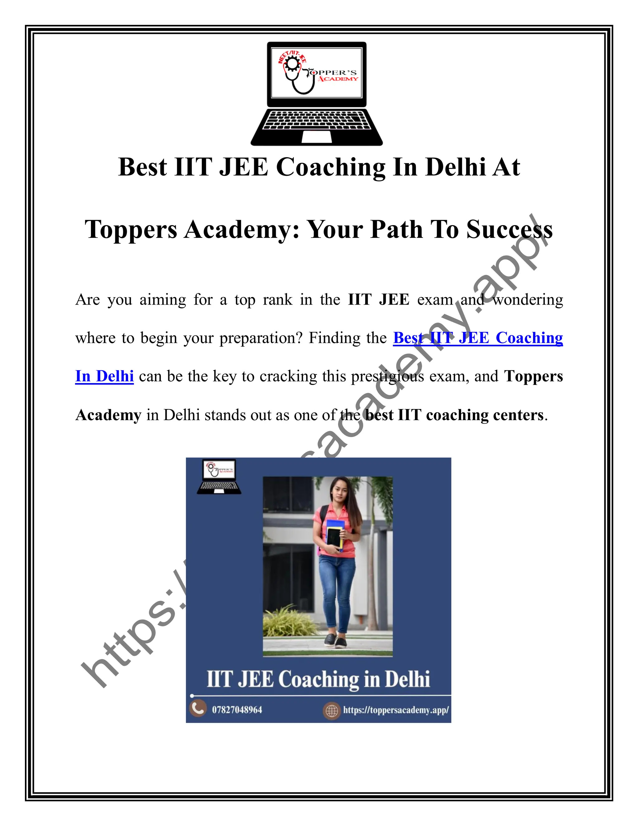 Best IIT JEE Coaching in Delhi | Toppers Academy for JEE Preparation | PDF