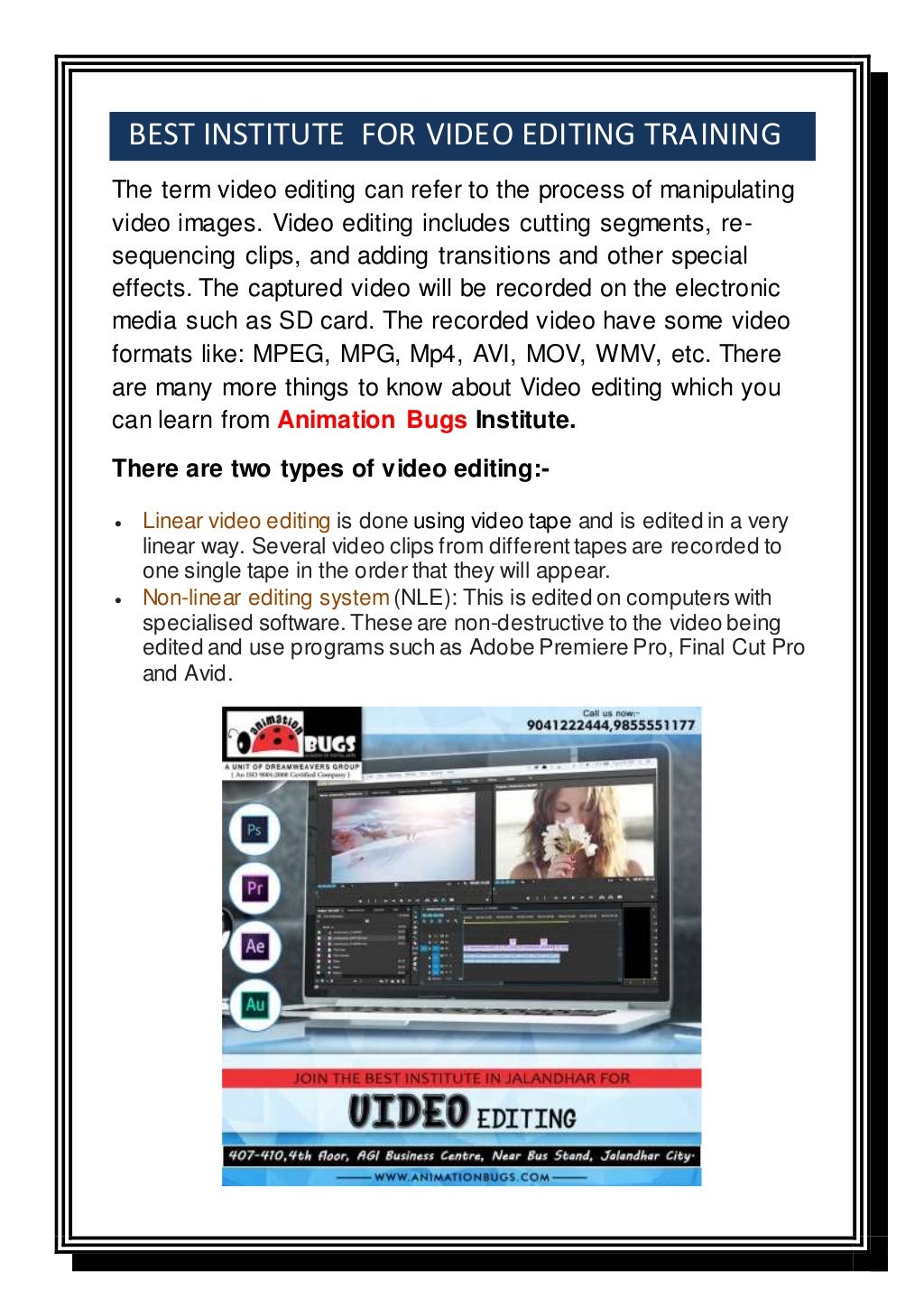 Best Institute for Video Editing Course in Jalandhar