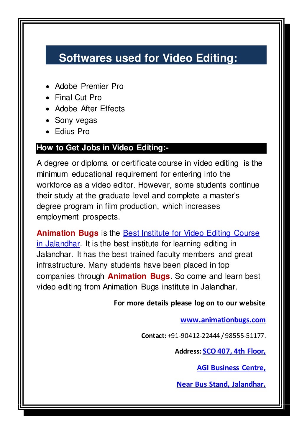 Best Institute for Video Editing Course in Jalandhar