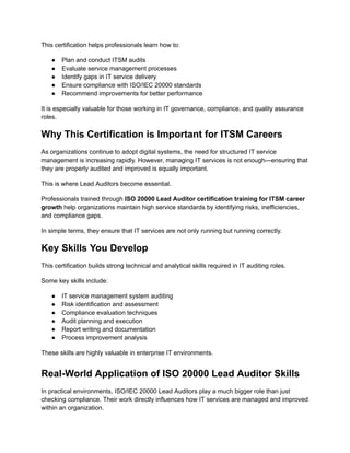 ISO 20000 Lead Auditor Training for ITSM Career Growth Guide | PDF