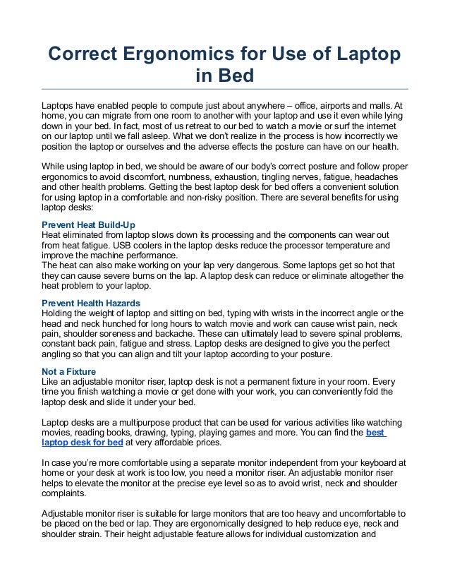 Correct Ergonomics for Use of Laptop in Bed
