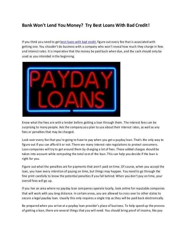 Best loans with bad credit
