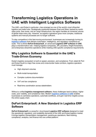 Best Logistics Software in UAE, Dubai | ERP System | DOCX