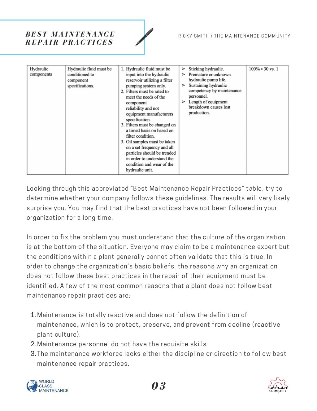 Best Maintenance Repair Practices Article