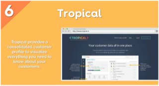 Tropical6
Tropical provides a
consolidated customer
profile to visualize
everything you need to
know about your
customers....