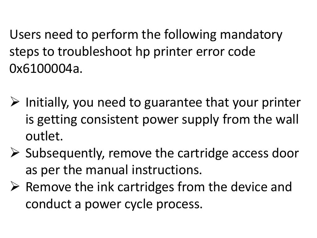 Best method to troubleshoot hp printer error code 0x6100004a quickly