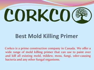Best Mold Killing Primer
Corkco is a prime construction company in Canada. We offer a
wide range of mold killing primer that can use to paint over
and kill all existing mold, mildew, moss, fungi, odor-causing
bacteria and any other fungal organisms.
 