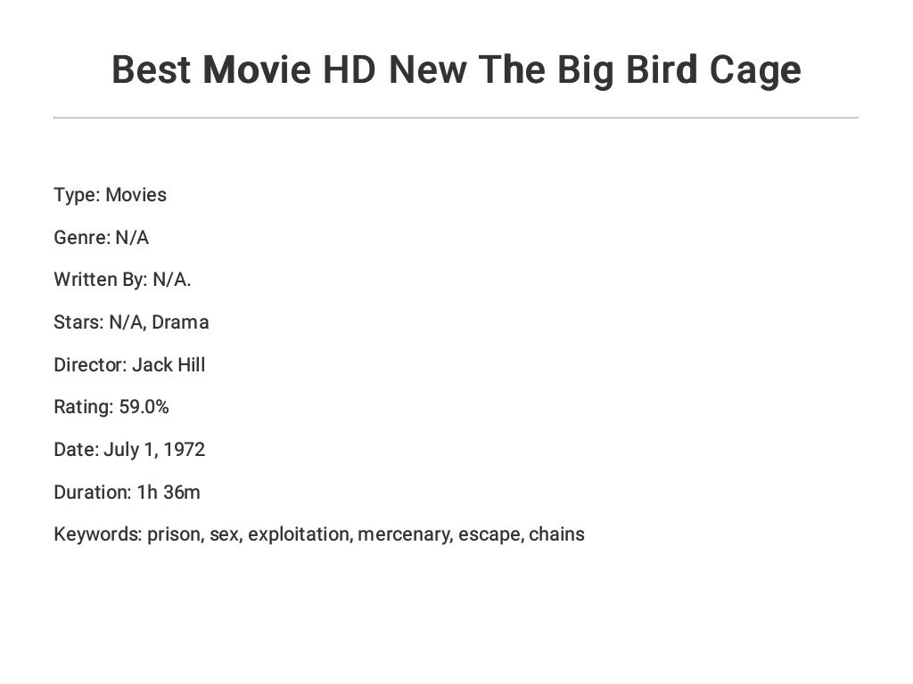 Best Movie HD New The Big Bird Cage