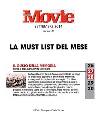 SETTEMBRE 2014
pagina 129
Ufficio Stampa – Carlo Dutto
 