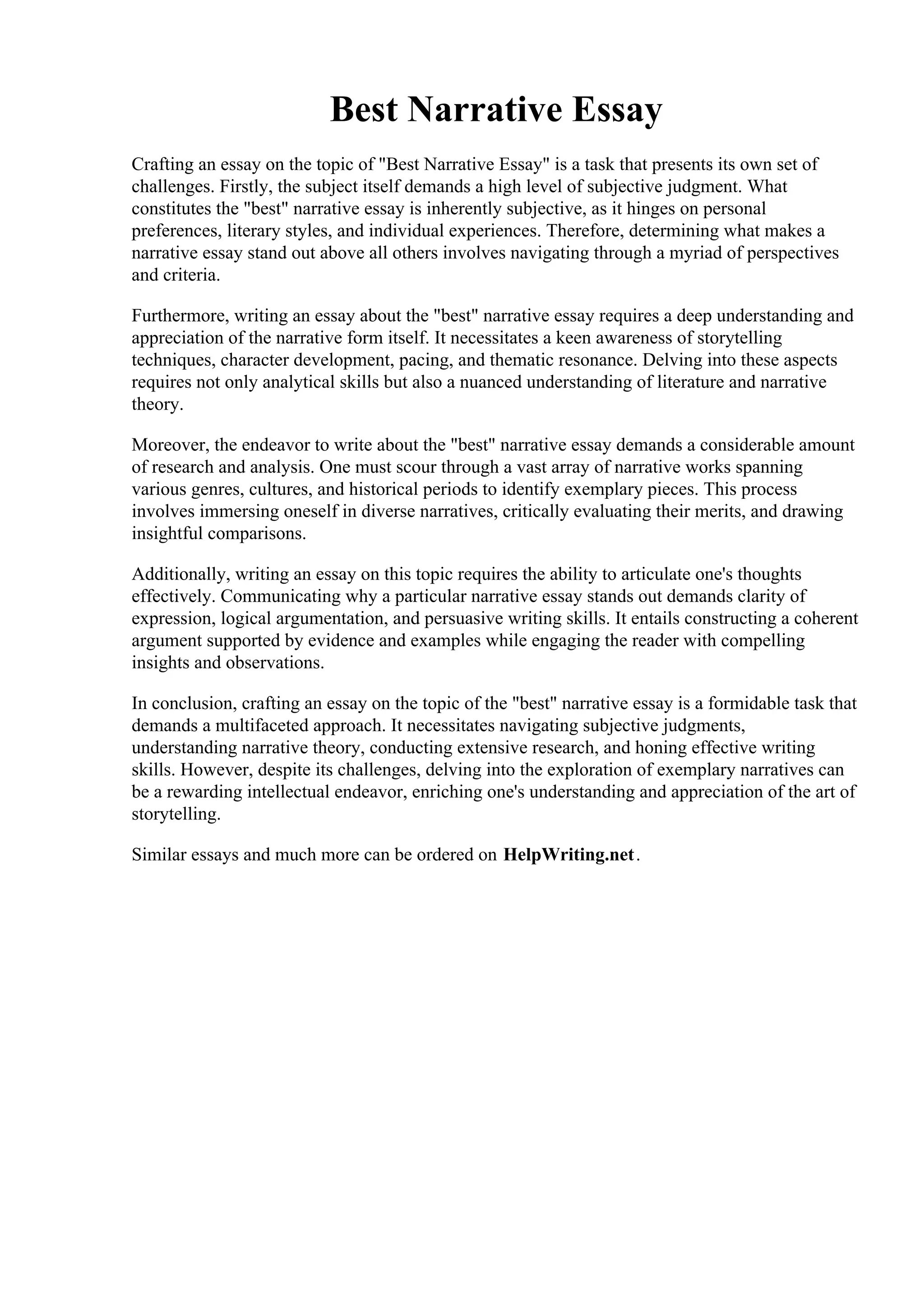 Best Narrative Essay. Free Narrative Essay Examples - Samples amp ...