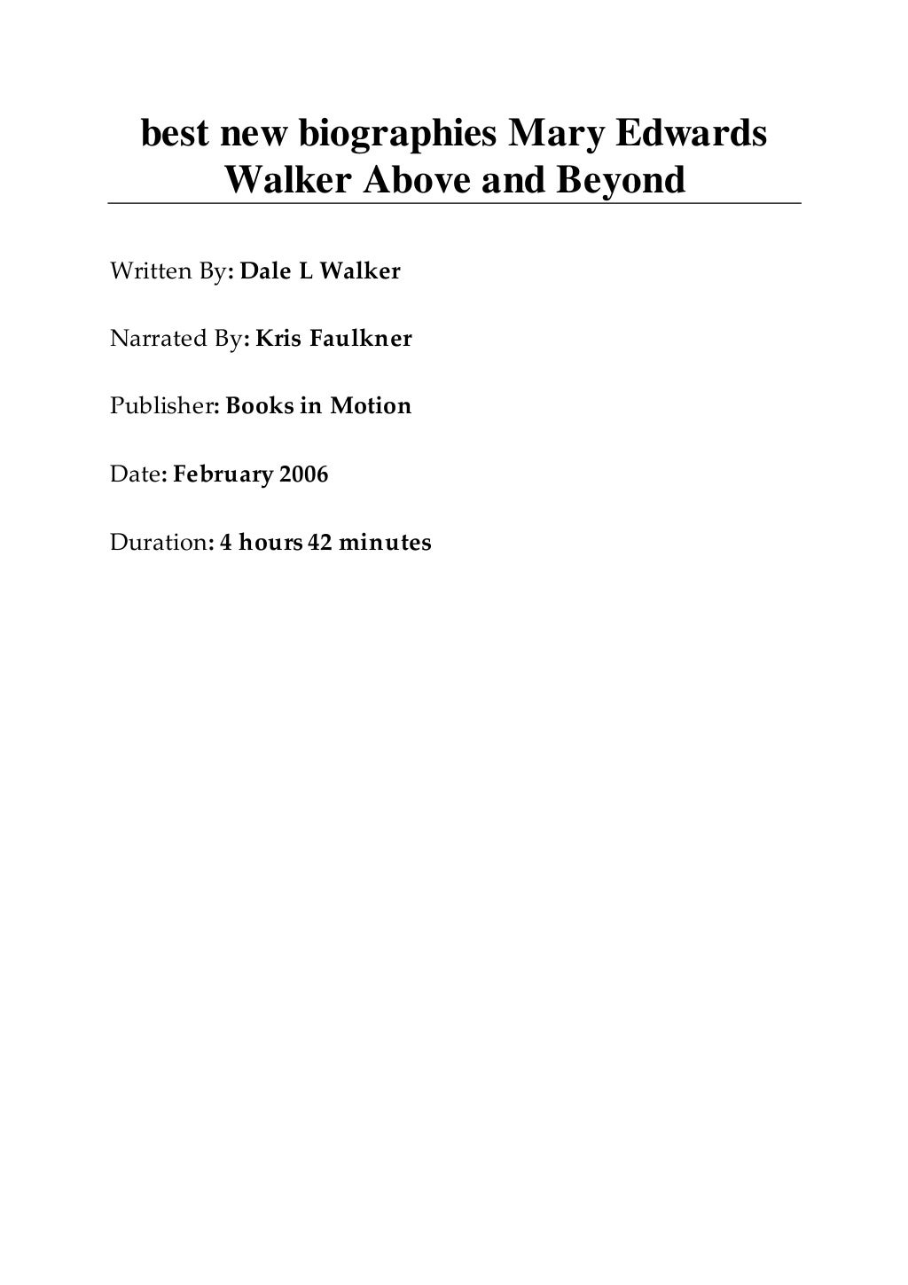 best new biographies Mary Edwards Walker Above and Beyond