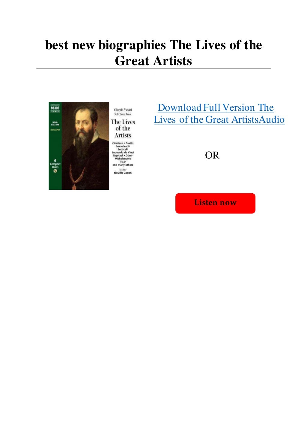 best new biographies The Lives of the Great Artists