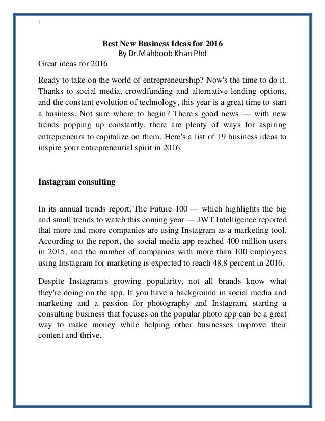 best new business ideas for 2016 by dr mahboob khan phd