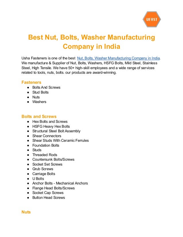 Best nut, bolts, washer manufacturing company in india