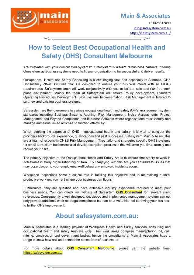 Best occupational health and safety consultant melbourne