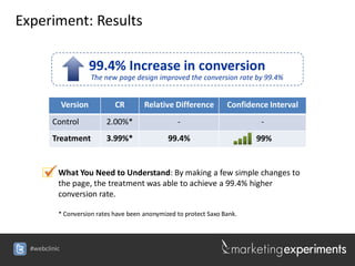 Experiment: Results

                         99.4% Increase in conversion
                         The new page design im...