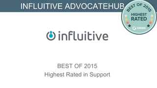 G2 CROWD BEST OF 2015
Highest Rated Support
INFLUITIVE ADVOCATEHUB
AdvocateHub helps B2B marketers capture customer enthusiasm
and use it to turbocharge marketing and sales efforts.
 