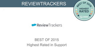 G2 CROWD BEST OF 2015
.
Highest Rated Support
REVIEWTRACKERS
Track all your online reviews from all major review sites, in one
central location.
 
