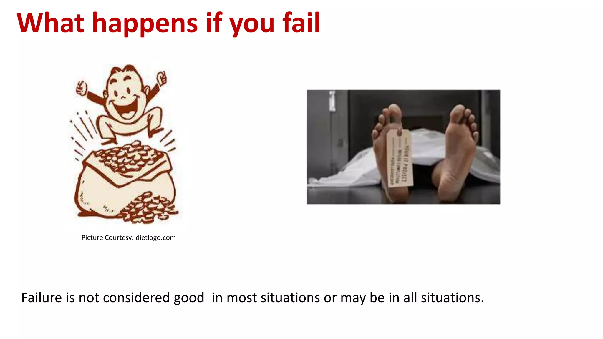 What happens if you fail
Failure is not considered good in most situations or may be in all situations.
Picture Courtesy: dietlogo.com
 