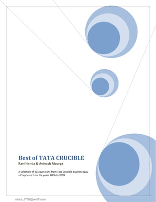 Best of TATA CRUCIBLE
Ravi Handa & Avinash Maurya
A selection of 421 questions from Tata Crucible Business
Quiz – Corporate from the years 2006 to 2009
MAURYA LEAR NING Pvt. Ltd.
 