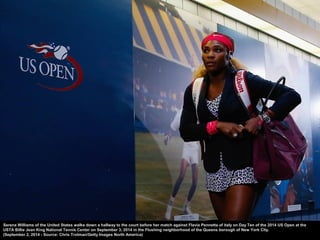 Serena W illiams of the United States walks onto the court before playing against Vania King of the United States during t...
