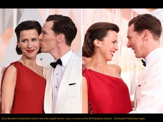 Actor Benedict Cumberbatch and his new wife, Sophie Hunter, share a moment at the 87th Academy Awards. Christopher Polk/Ge...