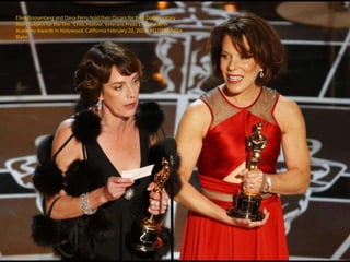 Ellen Goosenberg and Dana Perry hold their Oscars for Best Documentary
Short Subject for the film "Crisis Hotline: Veteran...