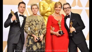 Sam Rockwell, Frances McDormand, Allison Janney, and Gary Oldman with their awards. Photograph: Jeff Kravitz/FilmMagic
 