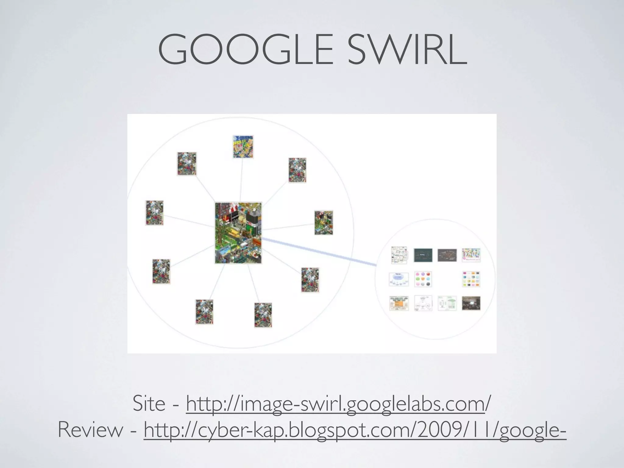 GOOGLE SWIRL




       Site - http://image-swirl.googlelabs.com/
Review - http://cyber-kap.blogspot.com/2009/11/google-
 